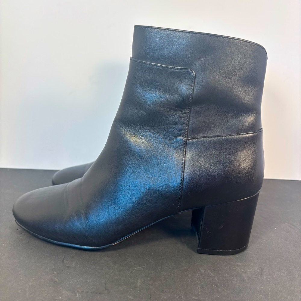 Black Leather Ankle Boots Women’s 6.5B Medium Block Heel Side Zip Classic Office
